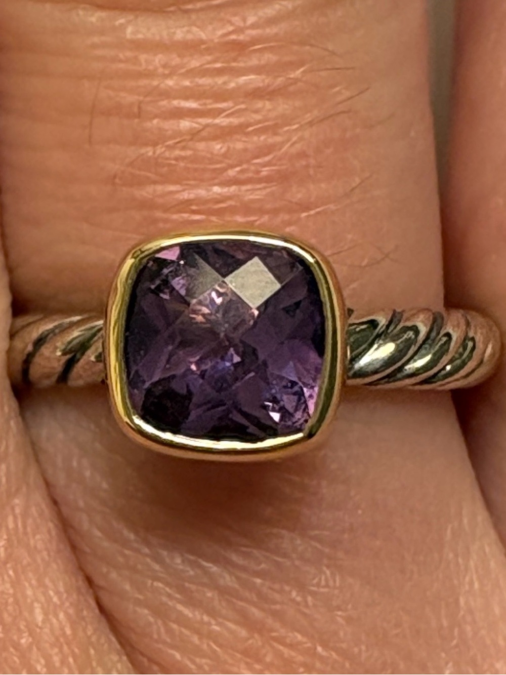 David Yurman DY MERCER® COLOR CABLE RING-AMETHYST-Sterling Silver/14K yellowgold